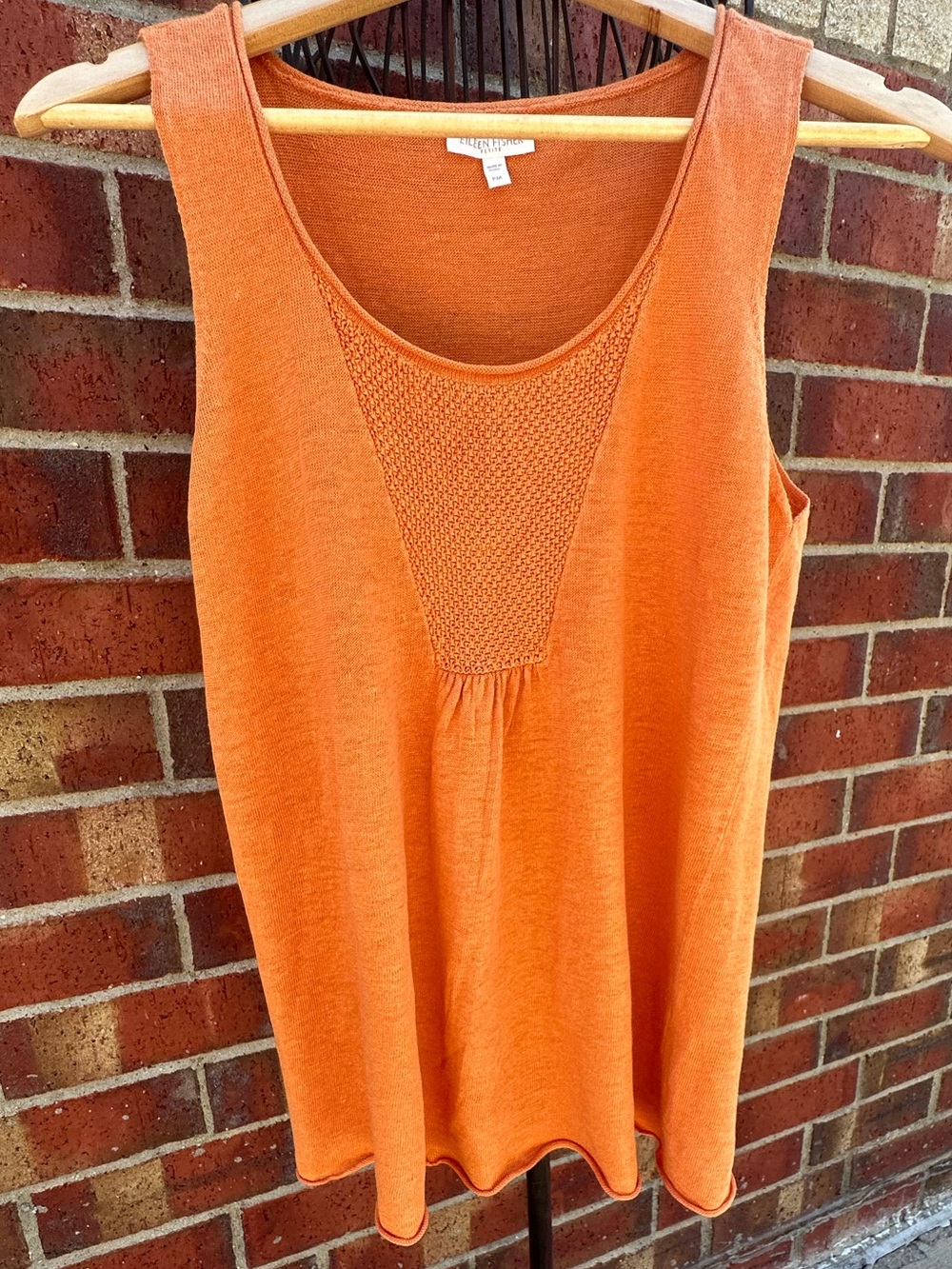 Eileen Fisher 100% Linen Sleeveless Tank Petite Medium Knit Minimalist Travel